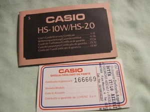 VINTAGE CASIO MODULE HS- 10W/HS- 20 GUIDA PER L'USO/CERTIFICATO DI GARANZIA - Foto 1 di 3