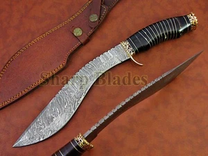 Cuchillo Bowie Kukri 15" Hecho a Mano Acero Damasco Caza Camping Cuerno de Toro - Imagen 1 de 6
