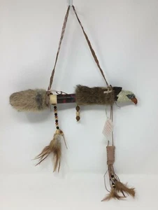 Native Pipe Rabbit Hair feathers Eagle face 14” wall hanging decorative faux - Picture 1 of 12