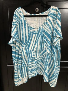 WOMAN WITHIN Bluse 2X 26/28 Türkis Blau Beige Abstrakt Hi-Lo Shirt Top - Bild 1 von 10