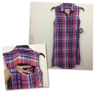 SO Small Sleeveless Shirt Dress Multicolor Plaid Cut Out Back NWT (minor flaw) - Picture 1 of 12