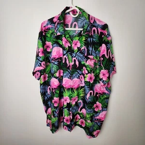 Caribbean Mens XXL Flamingo Hawaiian Floral Short Sleeve Button Up Hon Baltimore - Picture 1 of 11