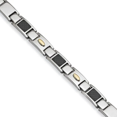Pulsera Cincel Acero Inoxidable Negro Fibra de Carbono y Amarillo Chapado en IP 9.5" Foto 1 de 2
