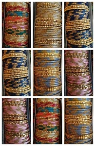 Brazalete de vidrio estilo boda india patrón dorado (envío gratuito) - Imagen 1 de 11