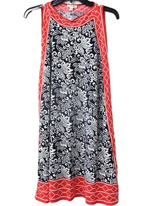 Max Studio Swing-Kleid Print matt ärmellos U-Boot-Ausschnitt Gr. S marine - Bild 1 von 5