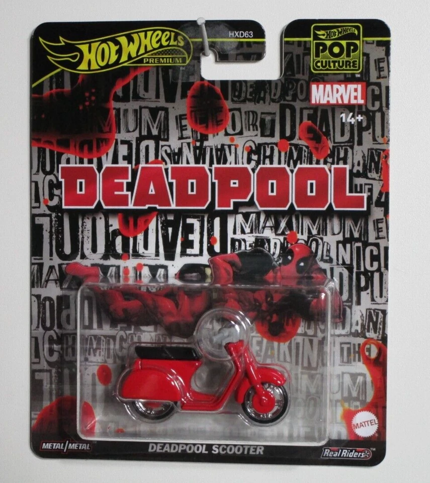 HOT WHEELS RED DEADPOOL SCOOTER BIKE CYCLE VESPA PRIMAVERA HDX63 JBL70 - Image 1 of 1