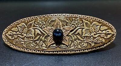 BIRCH BARK Hair Clip, Barrette, Flower With Snow obsidian, Ukrainian HANDMADE - Image 1 of 4