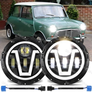 7 in Round LED Headlights Hi/Lo Beam DRL Fit for Classic Mini Austin Rover - Picture 1 of 9