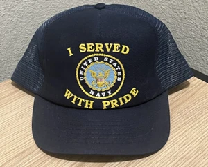 Vintage US Navy Mesh Trucker Snapback Hat "I Served With Pride" Made in USA - Picture 1 of 6
