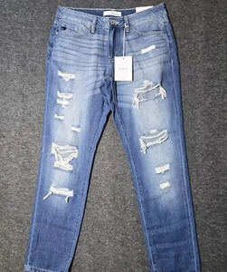 NWT KANCAN WOMEN'S RELAXED FIT BLUE JEANS, DISTRESSED,SIZE 7/27 - Picture 1 of 10