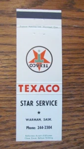 CUBIERTA DE CAJA DE CERILLAS DE GASOLINERA TEXACO: WARMAN, SASKATCHEWAN CUBIERTA DE CERILLAS VACÍA -B24 - Imagen 1 de 1