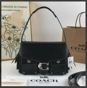 COACH CU124 Black Cargo Turnlock Soft Tabby Shoulder Bag Leather Outlet New - Picture 1 of 11