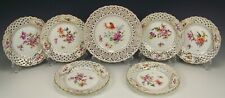 07 PIECES DRESDEN HAND PAINTED FLORAL RETICULATED DESSERT PLATES 