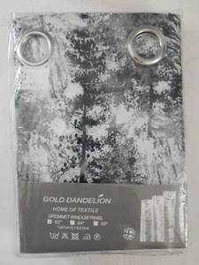 Gold Dandelion Curtain 52"x63" Grey Botanic Leaves Thermal Blackout curtains - Picture 1 of 4