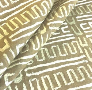 Primitive color Linen Embroidered Geometric Contemporary Fabric - Picture 1 of 8