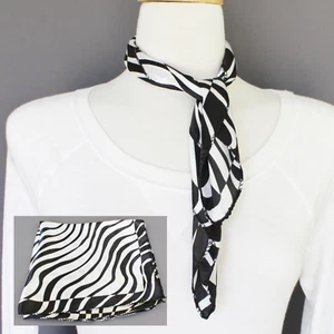 Black White scarf Satin silky square neck hair headband kerchief zebra stripe - Picture 1 of 9