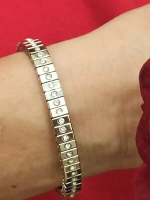 Brazalete Brazalete HECHO A MANO de plata sin deslustre diamantes Swarovski de 1,2 quilates regalo   Foto 1 de 4