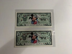 2000 MICKEY MOUSE 2 consecutive sequencial $1 Disney Dollars - Picture 1 of 2