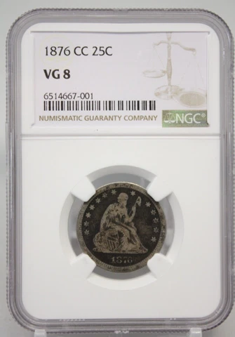 1876-CC Seated Liberty Silver Quarter 25C NGC VG 8 #7001 Cover
