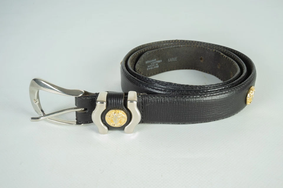 Cinturón de cuero negro vintage Gianni Versace Medusa Foto 1 de 4