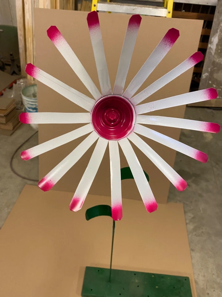 Reycled All metal Large Magenta flower garden stake yard art 50” tall 11” wide - Image 1 of 1