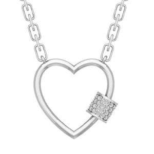 14K White Gold Diamond Heart Pendant w/ Sterling Silver Chain 1/3ct, 18", 4.07g - Picture 1 of 5