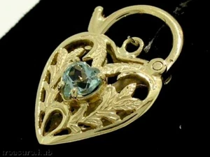 K041 - Genuine Solid 9ct GOLD Natural Topaz HEART Padlock Clasp Pendant Lock - Picture 1 of 7