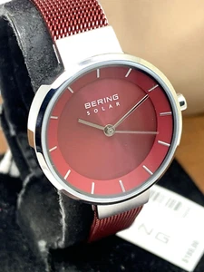 Reloj Bering Mujer 14627-303 Solar Plateado Rojo Malla Correa Acero 27mm - Imagen 1 de 12