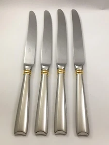 Mikasa Half Moon Laslo Gold Accent 4 Dinner Knives Stainless 18/8 Japan - Picture 1 of 3