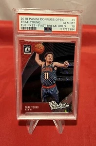 TRAE YOUNG HOLO PRIZM ROOKIE CARD PSA 10 MINT 2018 Optic Trae Young FAST BREAK - Picture 1 of 2