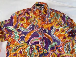 Lauren Ralph Lauren Button Up Shirt Womens XL Paisley Psychedelic NWT $89 Orange - Picture 1 of 5