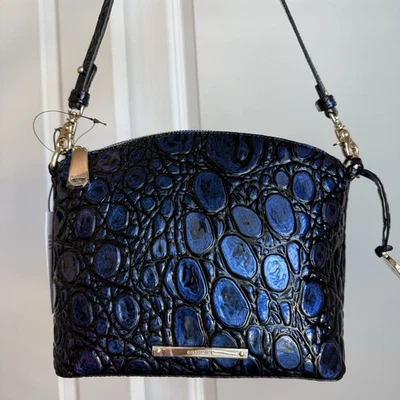 Brahmin Mini Duxbury Crossbody Bag Kyanite Curie Blue Black Leather - Image 1 of 4