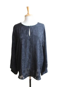 Ann Taylor NWT Black Long Sleeve Floral Jacquard Top L - Picture 1 of 4