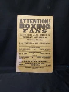 Original 1940s Boxing Sideboard Cardboard Sports Poster Colebrook New Hampshire - Picture 1 of 8