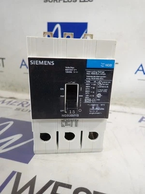 SIEMENS NGB3B015 15 AMP 600 VOLT 3 PHASE NGB CIRCUIT BREAKER 25kA@480V -TESTED - Image 1 of 4