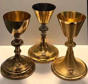 KONVOLUT 3 ALTE RITTER VON COLUMBUS KATHOLISCHE KIRCHE ALTAR KELCHE - Bild 1 von 10