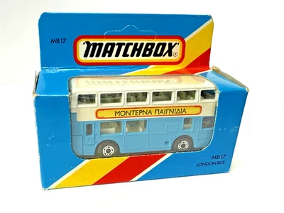 Matchbox MB17 London Bus Blue & White Montepna Greek Bus Mint in Collectors Box - Image 1 of 4