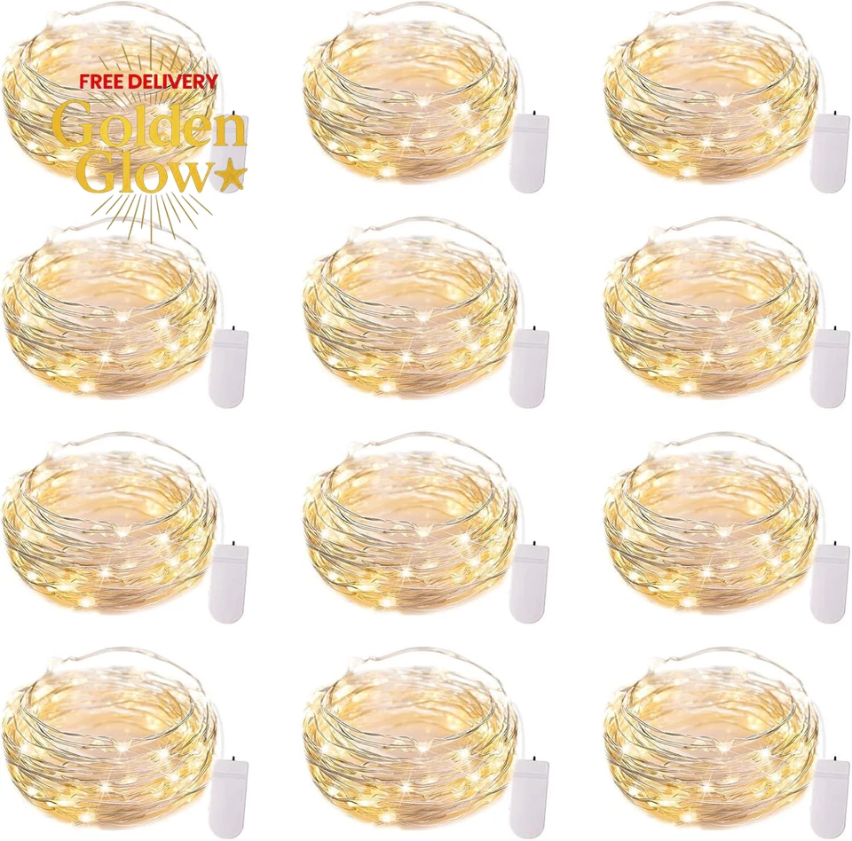 12 Pack LED Battery Operated String Lights Waterproof 7 Feet 20 LED Warm White