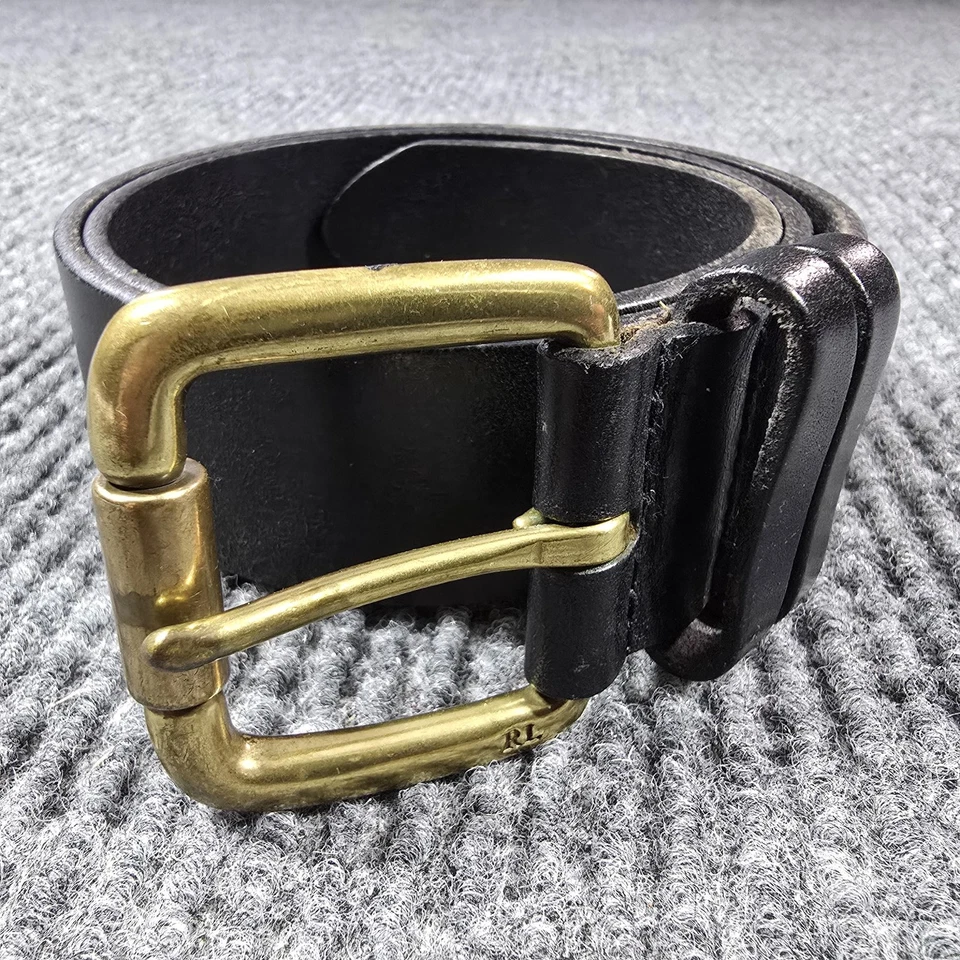 Cinturón Ralph Lauren Para Hombre Pequeño Negro Cuero Genuino Latón Hebilla Doble Guardián Foto 1 de 4