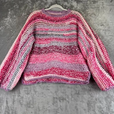 Crochet Sweater Pink Purple Sparkle Oversized Chunky Handmade Dopamine Unique - Image 1 of 4
