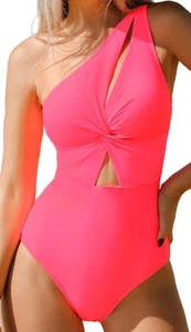 Cupshe Womens Swimsuit One Piece Pink One Shoulder Twist L NWT. Sold Out Online - Picture 1 of 6