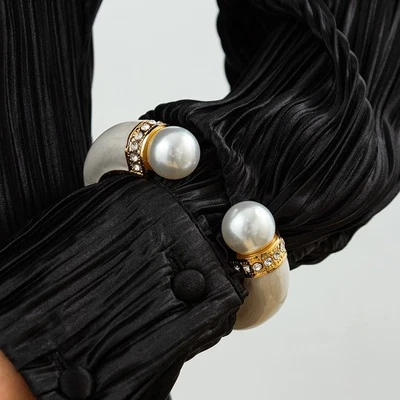 Brazalete brazalete brazalete aleación esmalte perlas cristal primavera lujo joyería mano abierta para mujer Foto 1 de 4