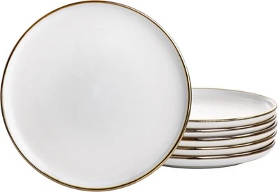 Arthur 6 Piece Stoneware Salad Plate Set in Matte White with Gold Rim - Image 1 of 4