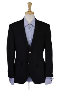 Paul Stuart Black Knit Woven Silver Metal Buttons 2-Btn Wool Blazer Jacket 36S - Picture 1 of 10