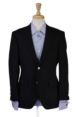 Paul Stuart Black Knit Woven Silver Metal Buttons 2-Btn Wool Blazer Jacket 36S - Image 1 of 4