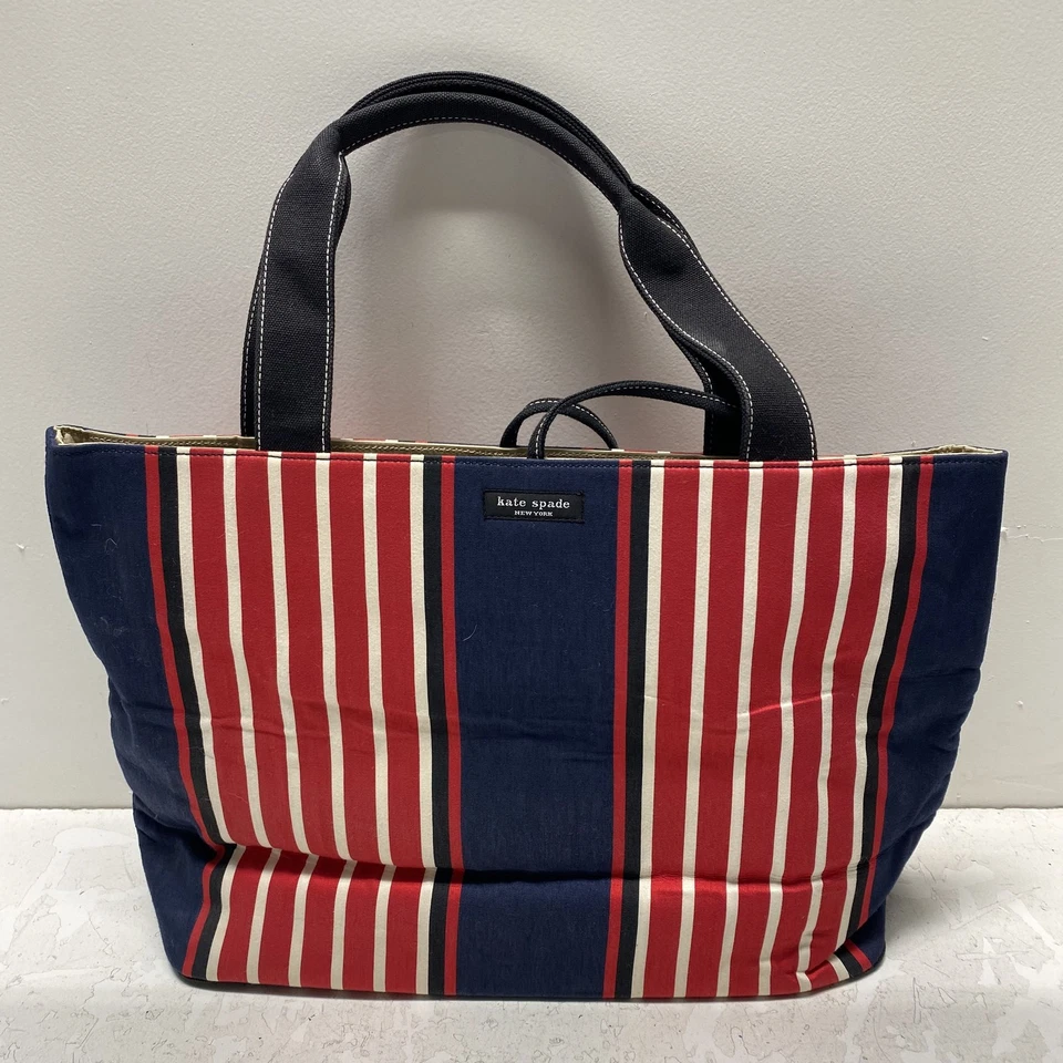 Kate Spade Red Navy Striped Canvas Tote - Image 1 of 4
