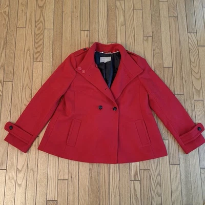 Abrigo Banana Republic Para Mujer Mediano Rojo Escarlata Guisante Abrigo Mezcla Lana Clásico De Colección Foto 1 de 4