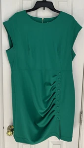 Calvin Klein Green Button Detail Cap Sleeve Shift Dress 16 EUC - Picture 1 of 2