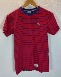 Lacoste Teen Size M T-shirt Red And Blue Striped Preppy Crew Neck French - Picture 1 of 10