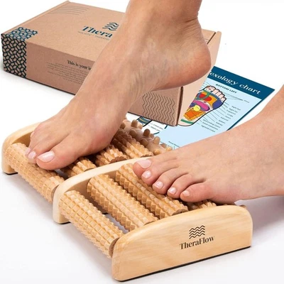 Large Dual Foot Massager Roller Feet Relax Wooden Bamboo Foot Pain Massage New - Image 1 of 4